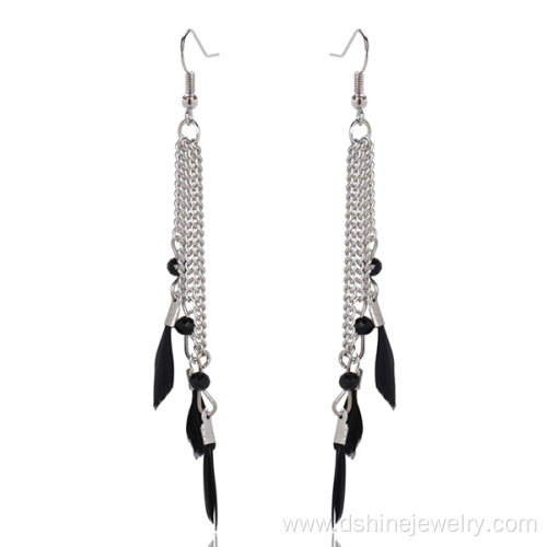 Tiny Feather Alloy Chain Tassel Feather Earrings For Lady